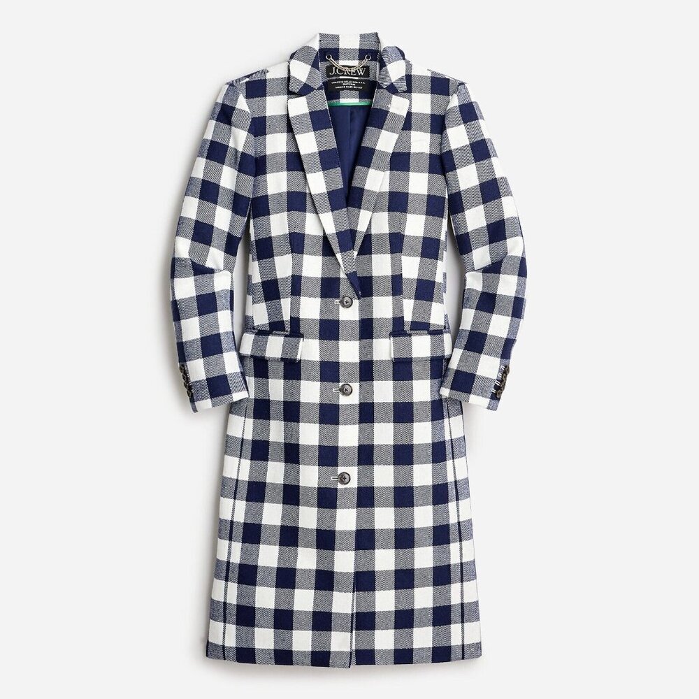 NWT J.Crew Alfie Topcoat in Ivory Blue Buffalo Check Italian Wool Coat 12